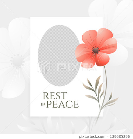 rest in peace funeral sympathy card with red flower and oval picture frame rest in peace funeral sympathy card with red flower and oval picture frame 139685296