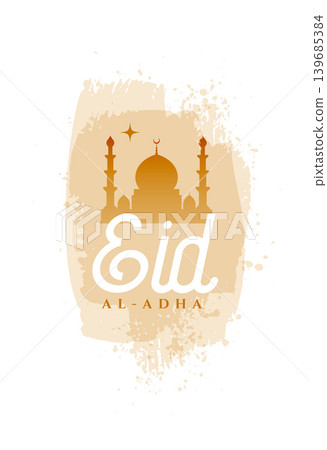 stylized eid al adha mosque poster with paint stroke effect stylized eid al adha mosque poster with paint stroke effect 139685384