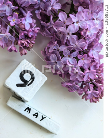 Purple Lilac Flowers With Number Nine And May Purple Lilac Flowers With Number Nine And May 139685712