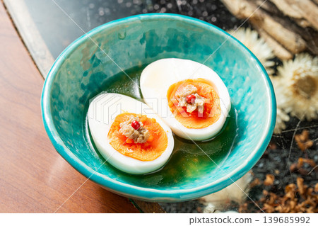 Oden egg: A classic oden ingredient that soaks up the broth. Oden egg: A classic oden ingredient that soaks up the broth. 139685992