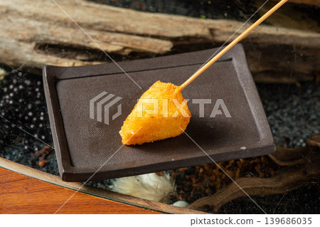 Kushikatsu Cheese: Delicious creative kushikatsu with melted cheese. Kushikatsu Cheese: Delicious creative kushikatsu with melted cheese. 139686035