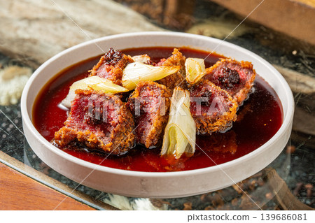 Beef cutlet: A juicy beef cutlet dish with a crispy coating. Beef cutlet: A juicy beef cutlet dish with a crispy coating. 139686081
