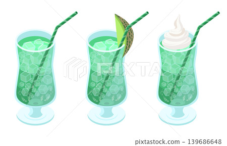 蜜瓜蘇打水和蜜瓜漂浮飲品，配切片蜜瓜。 139686648