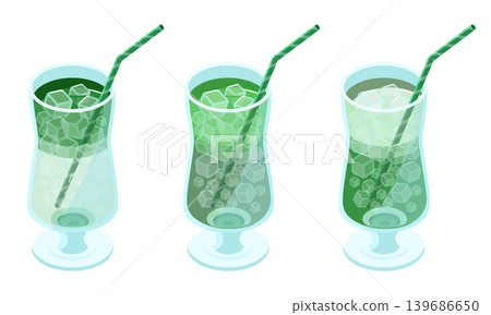 A set of three matcha drinks with different levels of concentration. A set of three matcha drinks with different levels of concentration. 139686650