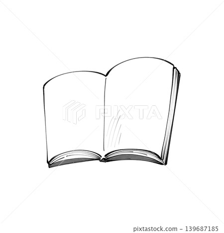 A simple monochrome illustration of an open book. 139687185