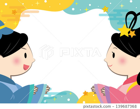 描繪七夕織姬和彥星的畫框。 139687368