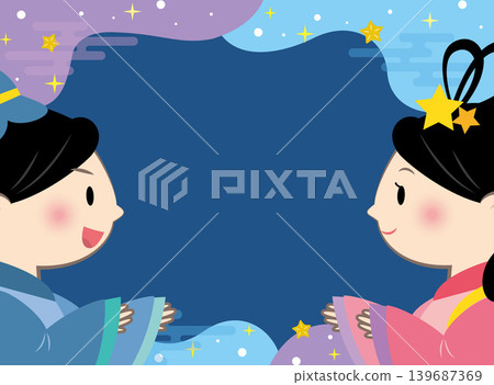 描繪七夕織姬和彥星的畫框。 139687369