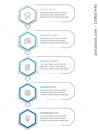 Vertical Process Infographic with 5 Hexagon Steps 139687440