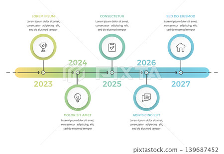 Horizontal Business Infographic Timeline Template with 5 Steps Horizontal Business Infographic Timeline Template with 5 Steps 139687452