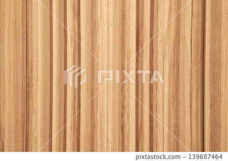 Vertical wooden slats texture with light brown natural grain. Modern architectural wall paneling design for interior decor. Warm timber background featuring clean parallel lines and shadows. 139687464