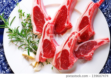 Lamb chops - A meat dish made by cutting lamb with the bone still attached and grilling it. Lamb chops - A meat dish made by cutting lamb with the bone still attached and grilling it. 139687474