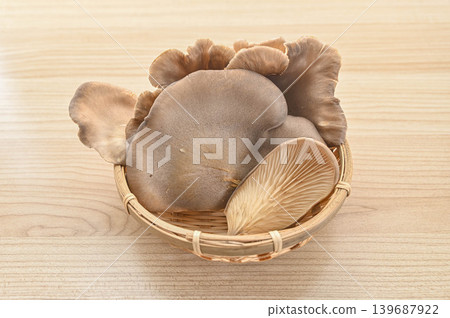 Fresh black abalone mushrooms served in a bamboo basket Fresh black abalone mushrooms served in a bamboo basket 139687922