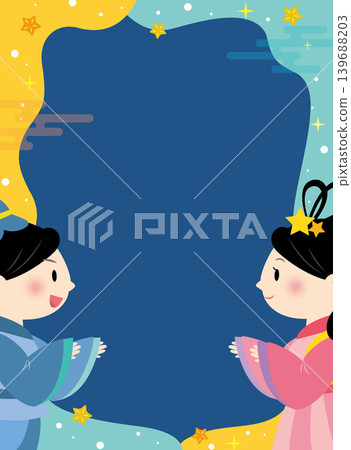 描繪七夕織姬和彥星的畫框。 描繪七夕織姬和彥星的畫框。 139688203