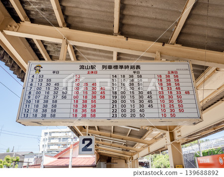 Timetable on the platform at Nagareyama Station on the Ryutetsu Nagareyama Line Timetable on the platform at Nagareyama Station on the Ryutetsu Nagareyama Line 139688892