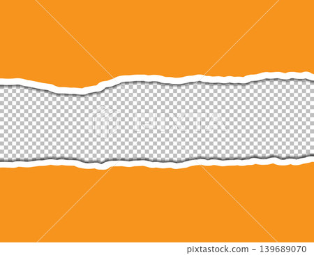 Orange Torn Paper Banner With Ripped Edges And Transparent Center For Design Mockup. Orange Torn Paper Banner With Ripped Edges And Transparent Center For Design Mockup. 139689070