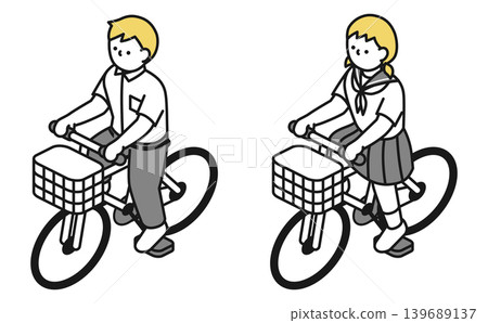 等距插圖:中學生騎自行車(穿著夏季服裝) 等距插圖:中學生騎自行車(穿著夏季服裝) 139689137