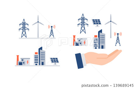 Social Infrastructure Services Illustration Set: Power, Communications, and Energy Infrastructure Social Infrastructure Services Illustration Set: Power, Communications, and Energy Infrastructure 139689145