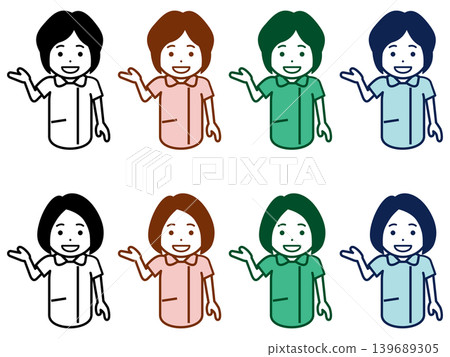 [Different hairstyle/color] Icon of a female nurse pointing here 139689305