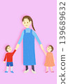 Smiling young woman, boy and girl holding hands Smiling young woman, boy and girl holding hands 139689632