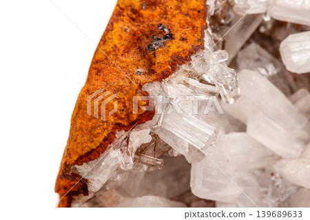 Macro mineral stone crystals Hemimorphite rock on a white background 139689633