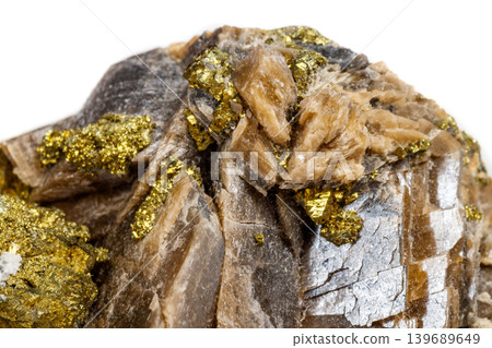 Macro mineral stone Barit Pyrit on a white background Macro mineral stone Barit Pyrit on a white background 139689649