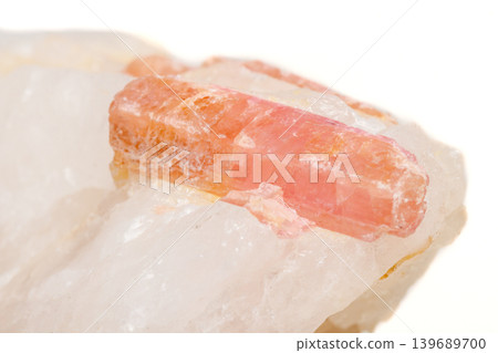 Macro mineral stone Tourmaline in the breed a white background 139689700