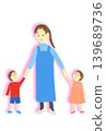 Smiling young woman, boy and girl holding hands Smiling young woman, boy and girl holding hands 139689736