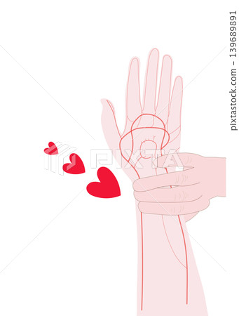 Illustration of vital sign check and pulse measurement: Radial artery in the wrist (anatomical fluoroscopic view) Illustration of vital sign check and pulse measurement: Radial artery in the wrist (anatomical fluoroscopic view) 139689891