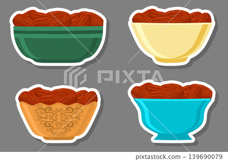 Illustration on theme big colored set different types of date fruit Illustration on theme big colored set different types of date fruit 139690079
