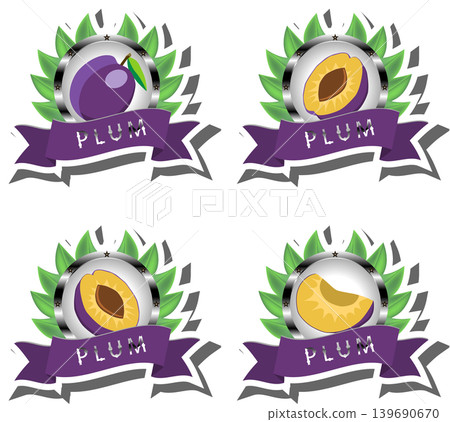 Fruit theme from set juicy delicious plum of various sizes Fruit theme from set juicy delicious plum of various sizes 139690670