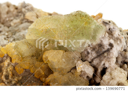 macro mineral fluorite stone on white background macro mineral fluorite stone on white background 139690771