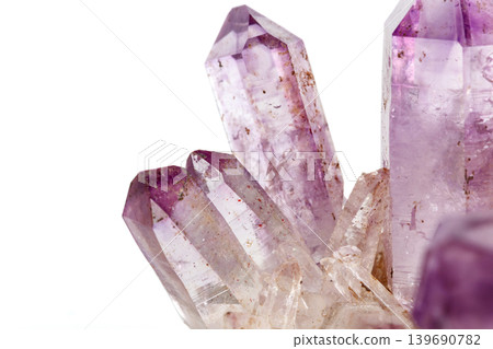 Amethyst Crystal Druse macro mineral on white background Amethyst Crystal Druse macro mineral on white background 139690782