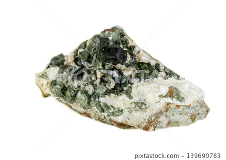 Macro mineral tourmaline stone on white background Macro mineral tourmaline stone on white background 139690783