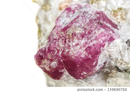 Macro mineral stone Ruby in rock on white background 139690788