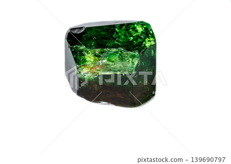 Macro mineral Chrome Dravite Tourmaline on a white background Macro mineral Chrome Dravite Tourmaline on a white background 139690797
