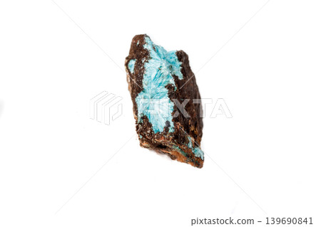 Macro mineral aurichalcite stone on microcline on white background 139690841