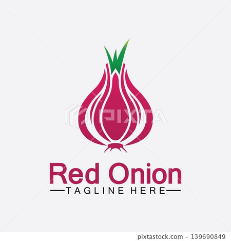 Red onion logo vector icon illustration design template Red onion logo vector icon illustration design template 139690849