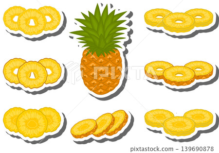 Fruit theme from set juicy delicious pineapple of various sizes 139690878