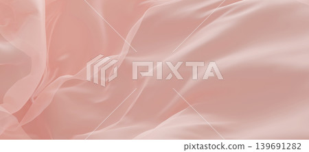 Luxury soft peach chiffon sheer fabric background design element for fashion, cosmetic branding and wedding 3D render 139691282