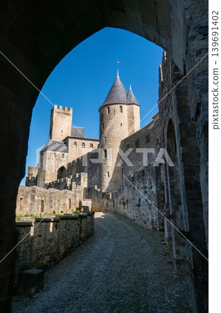Medieval Chateau Comtal inside the historic fortified City of Carcassonne, France Medieval Chateau Comtal inside the historic fortified City of Carcassonne, France 139691402