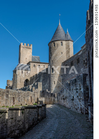 Medieval Chateau Comtal inside the historic fortified City of Carcassonne, France Medieval Chateau Comtal inside the historic fortified City of Carcassonne, France 139691498