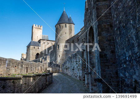 Medieval Chateau Comtal inside the historic fortified City of Carcassonne, France Medieval Chateau Comtal inside the historic fortified City of Carcassonne, France 139691499