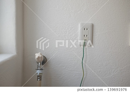 Washing machine water tap, ground, electrical outlet Washing machine water tap, ground, electrical outlet 139691976