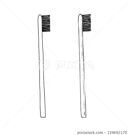 Vector plastic toothbrush. Graphic hand drawn dental care illustration isolated on background. Zero waste, sustainable living concept. For designer, Eco-Friendly, planting or ecology. Environmental Vector plastic toothbrush. Graphic hand drawn dental care illustration isolated on background. Zero waste, sustainable living concept. For designer, Eco-Friendly, planting or ecology. Environmental 139692170