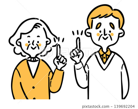 Senior couple pointing; upper body; vector (orange) Senior couple pointing; upper body; vector (orange) 139692204