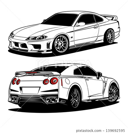 Black And White Car Vector Illustration For Conceptual Design. Black And White Car Vector Illustration For Conceptual Design. 139692595