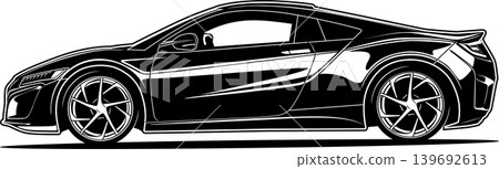 Black And White Car Vector Illustration For Conceptual Design. Black And White Car Vector Illustration For Conceptual Design. 139692613