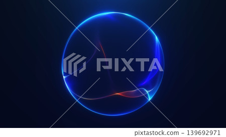 Abstract blue transparent sphere with cyan neon edges and smooth liquid light on dark background, futuristic digital orb for tech branding and sci-fi visuals. Abstract blue transparent sphere with cyan neon edges and smooth liquid light on dark background, futuristic digital orb for tech branding and sci-fi visuals. 139692971