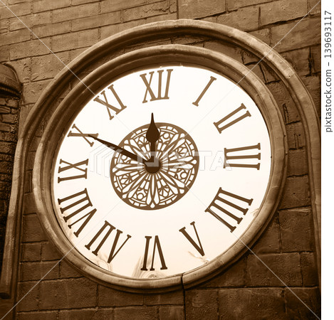 Big dark brick tower clock Big dark brick tower clock 139693117