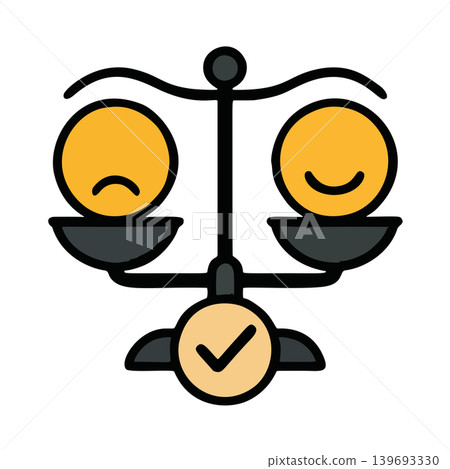 Stylized Balance Scale Graphic with Happy and Sad Emoticon Faces Representing Decision Making Process Stylized Balance Scale Graphic with Happy and Sad Emoticon Faces Representing Decision Making Process 139693330